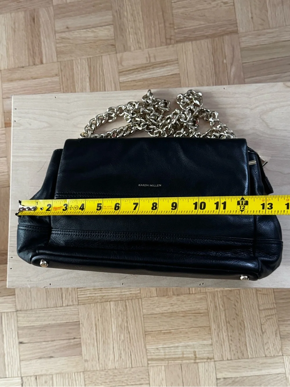Karen Millen Black Leather Shoulder Bag with Gold Chain Straps and Dust Bag - Picture 9 of 11